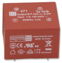 Myrra 47244 - Myrra 47244 AC/DC PCB Mount Power Supply (PSU), ITE, 2 Output, Reg.5W +15V +7,0V/0,3A, 0,07A